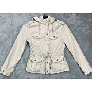 Talula Women's Hoodie‎ Jacket Full Zip Beige Size Small Snaps Cargo Pockets